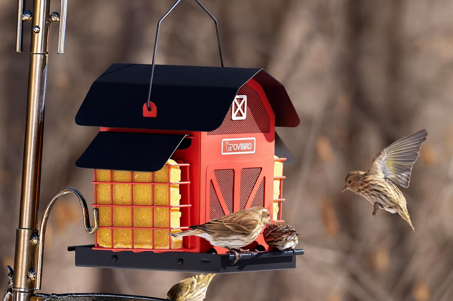 Bird Feeders for Outdoors Hanging, 5LBS Large Bird Feeder with 2 Suet Cage, Red Barn Metal Birds Feeder for Outside, Weather Resistant Cardinal Feeders, ldeal Birds Watching Gifts (Red)