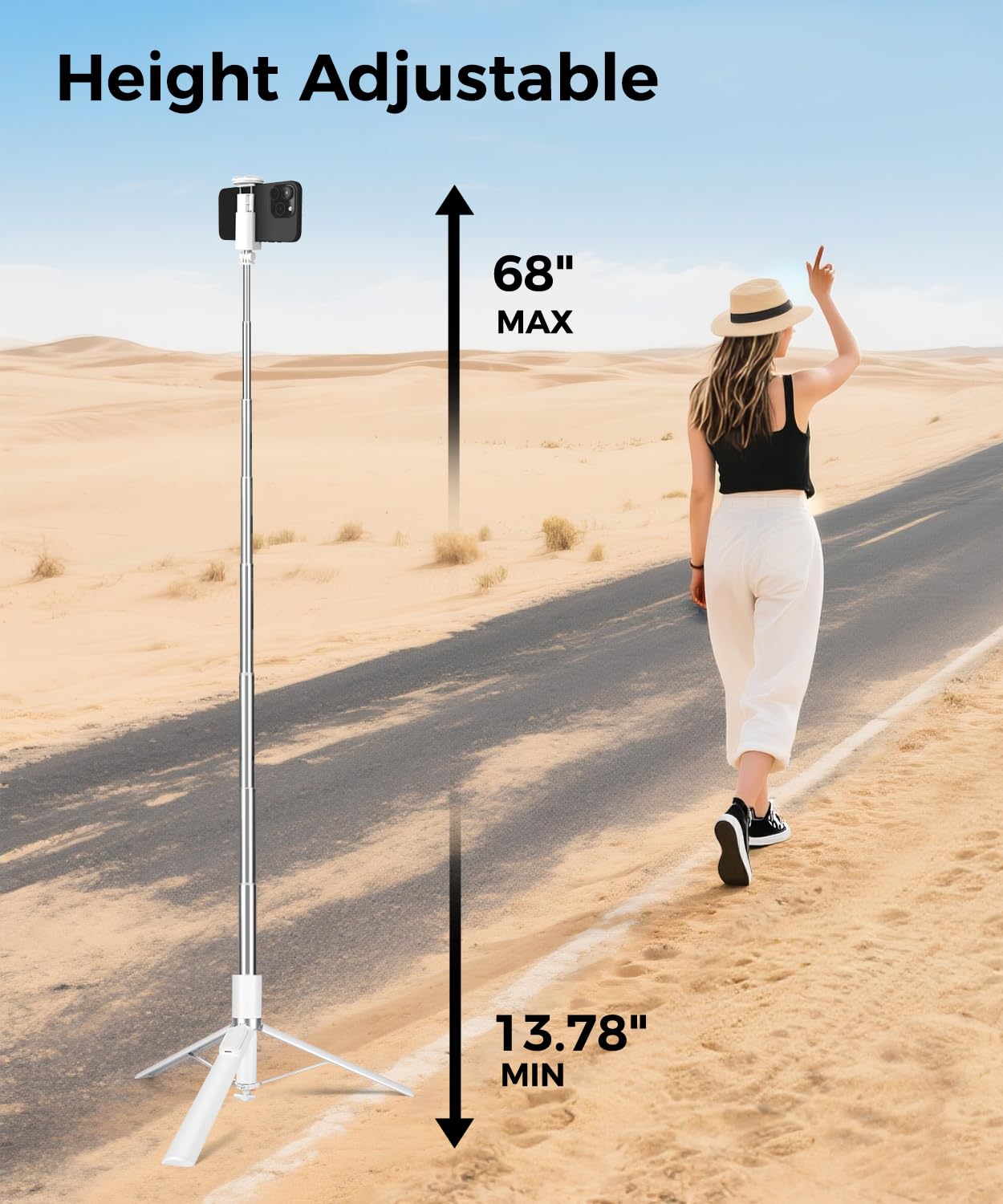 Victiv 68" Phone Tripod, Selfie Stick Tripod with Remote and Fill Light, [Tap-to-Open] iPhone Tripod Stand, Lightweight Cell Phone Stand for Video Recording, Travel, Vlogging, White
