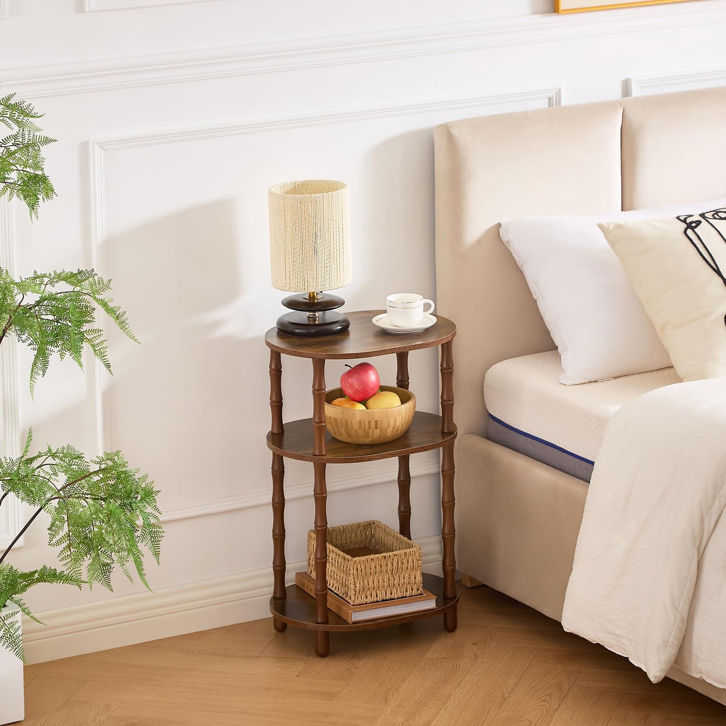 Orvado Side Table, 3-Tier Oval Accent Small End Table, Modern Oval Nightstand Accent Table for Small Space, Bedrooms, Living Room, Easy to Assemble, Rustic Brown