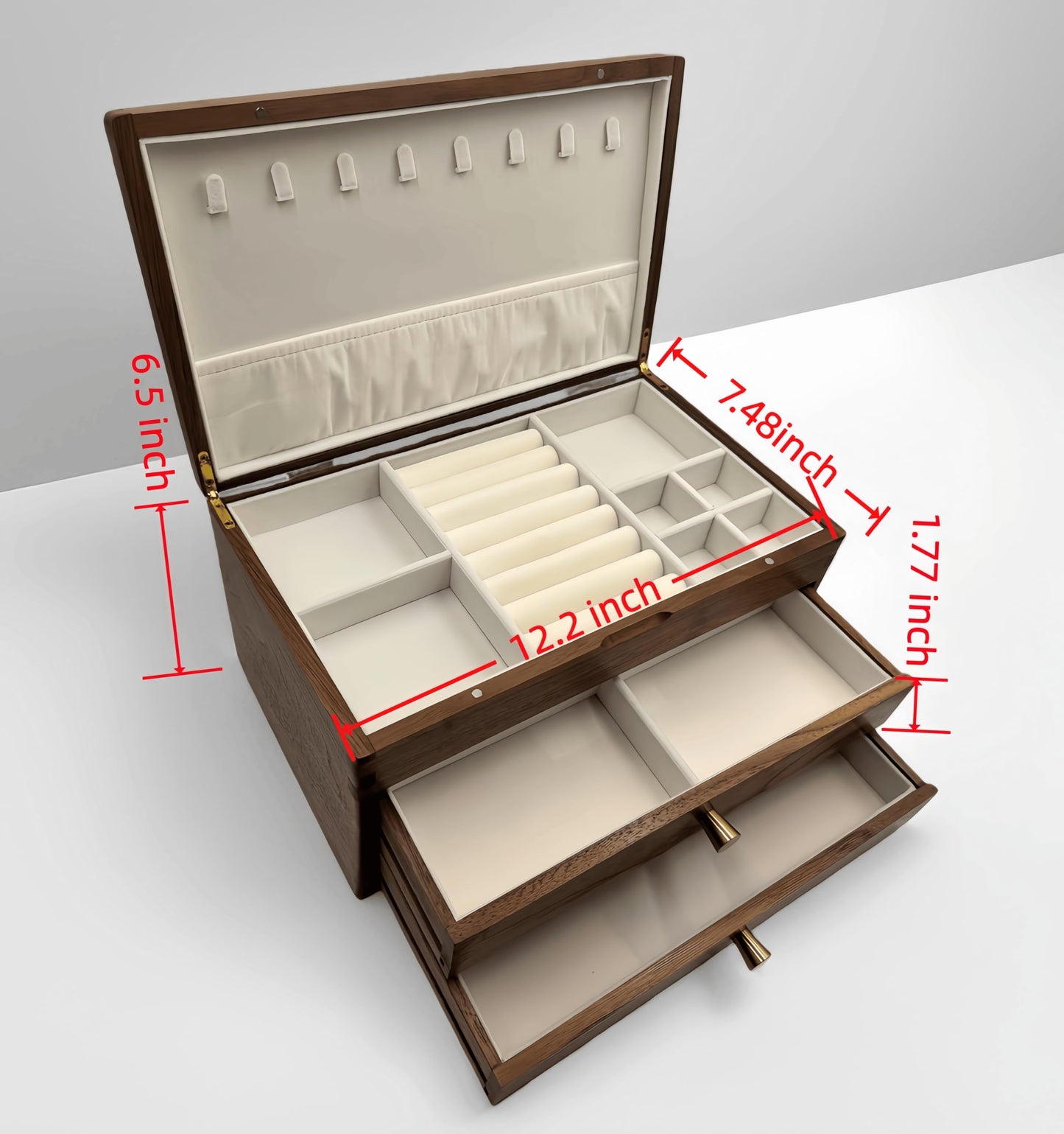 XYittkl Black Walnut Jewelry Organizer, Wooden Jewelry Box - 3 Layer Large Storage with Velvet Lining, Handcrafted Case for Necklaces, Rings, Earrings, Great Gift for Anniversary, Mother's Day