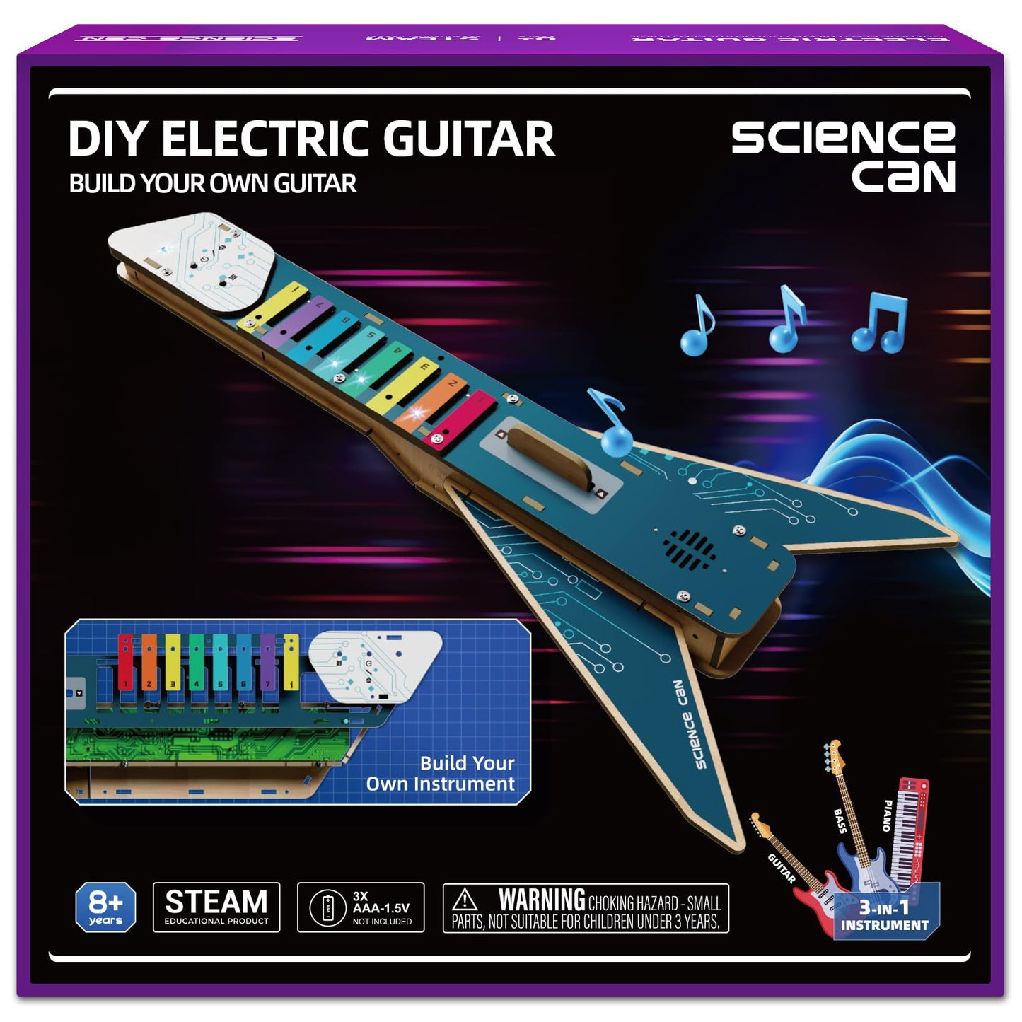 Science Can STEM Science Kit for Kids Age 8-12, DIY Electronics Guitar Building Kit, 3D Wooden Puzzles Musical Instruments, Engineering Kits Birthday Gift for Boys & Girls Ages 8+