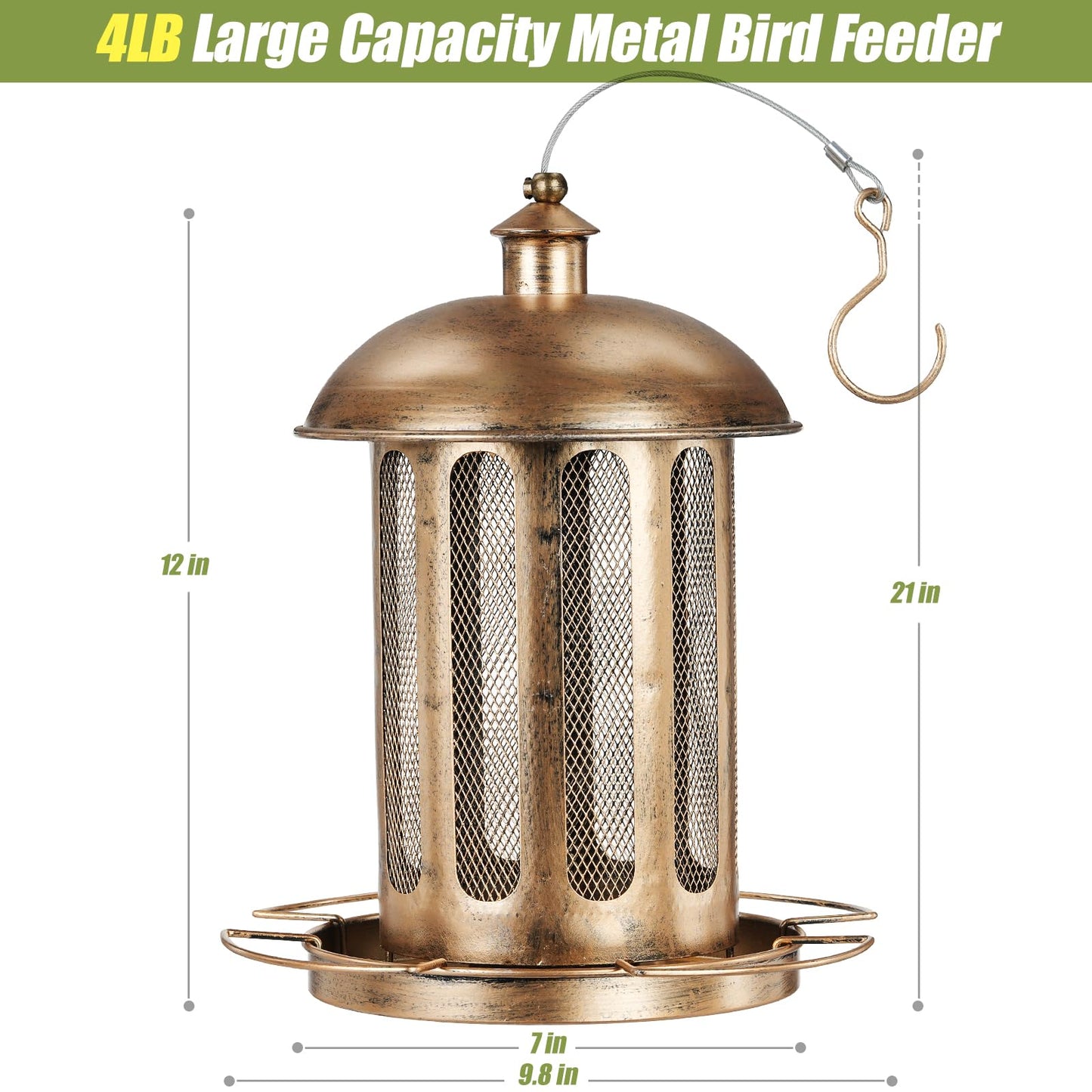 IWNTWY Bird Feeder, Large Capacity Bird Feeders for Outdoor Hanging, Heavy Duty Metal Wild Birdfeeder for Outside Garden Yard Decor, Retro Lantern Shape
