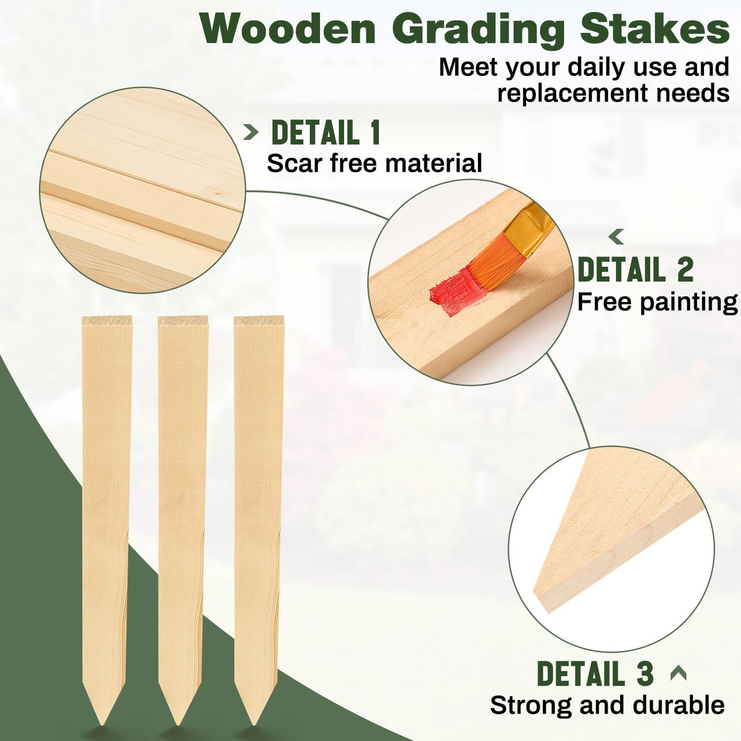 Colingmill 48 Pieces Wooden Garden Stakes 18 Inch Grade and Survey Stakes Wooden Garden and Sign Posts for Plant Support Silt Fence Yard Farm Survey Boundaries Baselines
