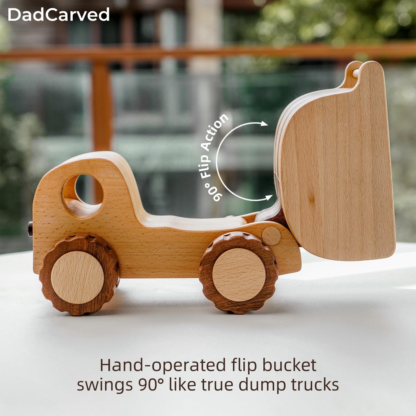 DadCarved Wooden Dump Truck and Spinning Tops