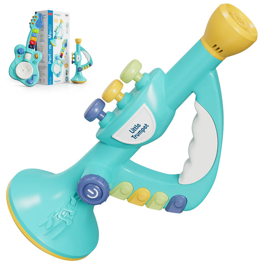 DOLPH HUG Toddler Montessori Musical Instruments Set — Trumpet & Guitar Toy for Kids Ages 2–5 | Preschool Learning, Sensory & Creative Play | Birthday Gift for Boys & Girls Blue