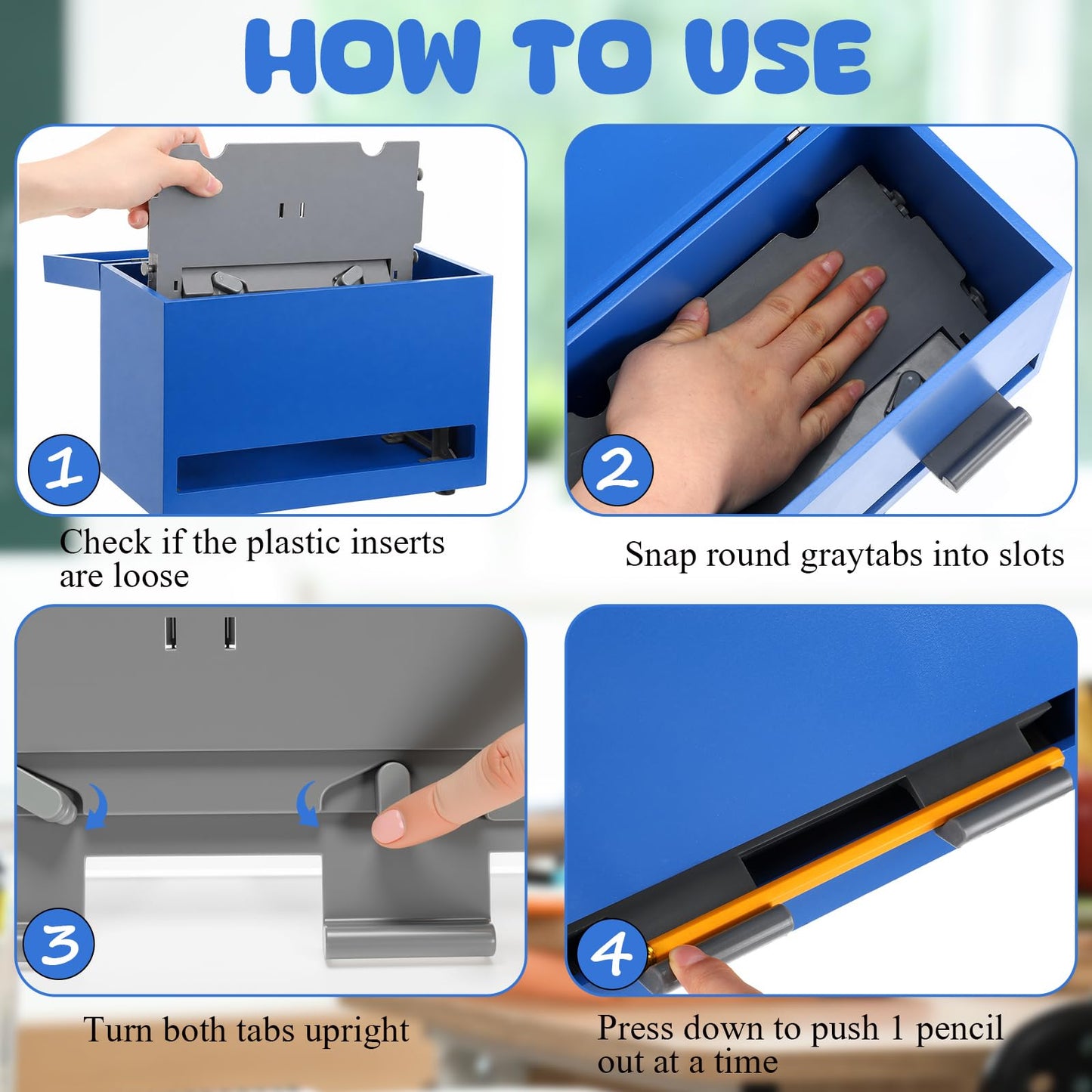 Yalikop 1 Pc Wooden Pencil Dispenser for Classroom Pastel Wood Pencils Holder for up to 200 Pencils Reusable Straw Dispenser for Home Office Teachers Supplies Storage (Classic,Dark Blue)