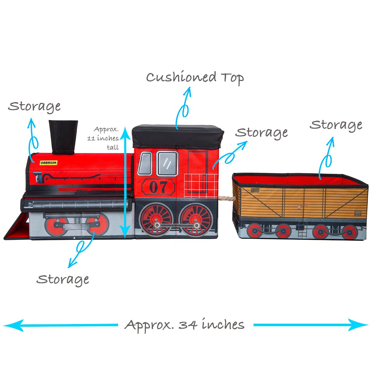 Orbrium Train Shaped Collapsible Toys Storage Bin Organizer for Trains and Tracks, Thomas Wooden Train, Thomas the Tank Engine and Trackmaster Christmas Gift for Toddlers Kids 3 4 5 6 7 8