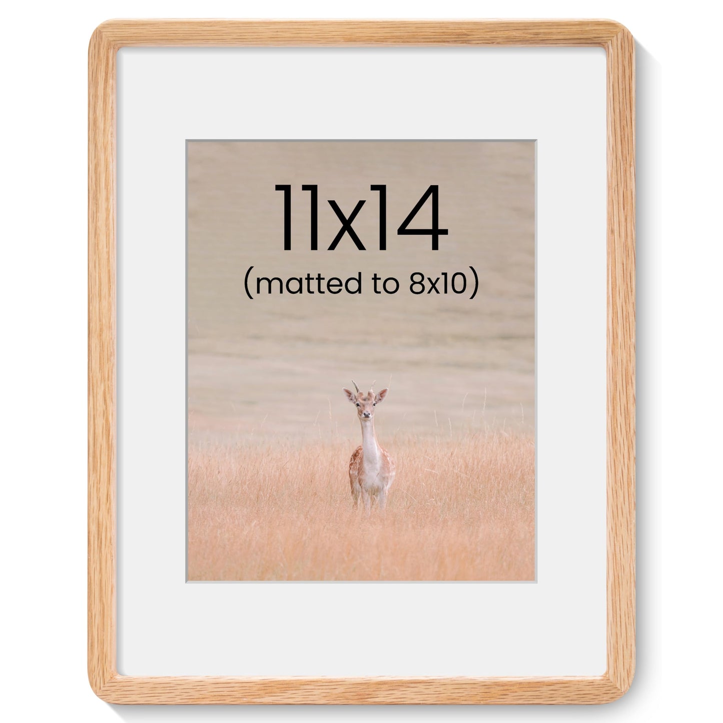 Acovy 11x14in Picture Frame, Natural Solid Oak Handcrafted Wooden Photo Frame, Dual Use for Wall Mount, Matted to Fit 8"x10" Photos, HD Tempered Glass, Pre-Installed Stand & Hanging Hook