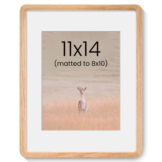 Acovy 11x14in Picture Frame, Natural Solid Oak Handcrafted Wooden Photo Frame, Dual Use for Wall Mount, Matted to Fit 8"x10" Photos, HD Tempered Glass, Pre-Installed Stand & Hanging Hook
