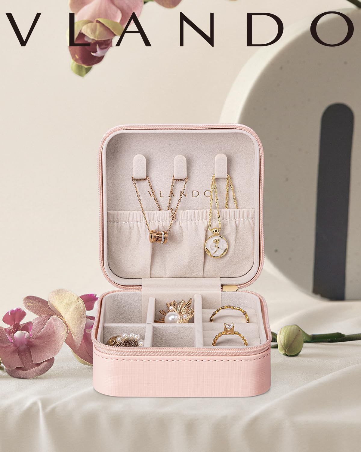 VLANDO Travel Jewelry Case - Teacher Appreciation Gifts for Women - Small Jewelry Travel Organizer Box Travel Essentials Gift for Teen Girl Women - Pink