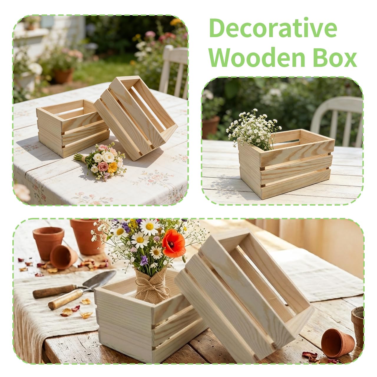 Nudaoz 6-Pack 6.3 Inch Natural Pine Wooden Crates, Unfinished Rustic Nesting Wood Boxes, Farmhouse Wooden Storage Crate for DIY Crafts, Home Closet Organizer, Office & Bathroom Vanity Display