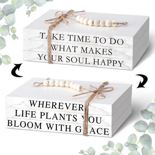 3 Piece Decorative Books Set White Home Decor Coffee Table Decor Rustic Stacked Decorative Books Stacked for Home Coffee Tables Shelves Stack Farmhouse(Inspirational Style)