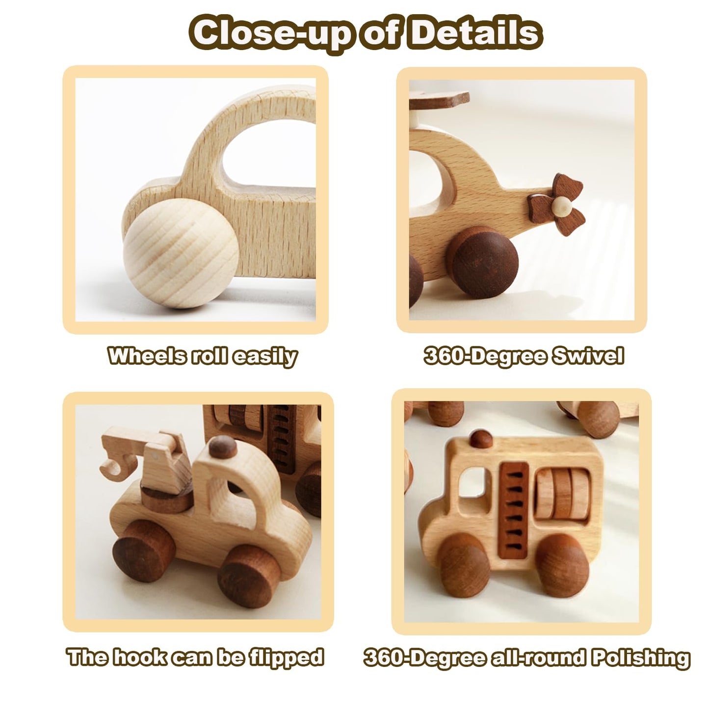OKULLYSH 8PCS Wooden Baby Toys Montessori Cars FSC Gift Boys Girls 1-3