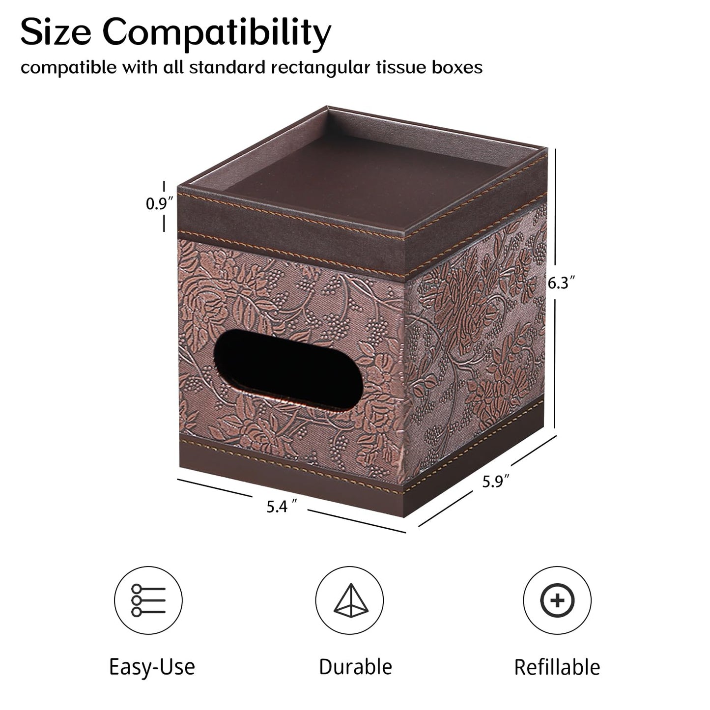 Square Tissue Box Cover with Storage Tray,PU Leather Tissue Cube Box Holder,Decorative Tissue Holders,Modern Tissues Case Napkin Dispenser Facial Paper Organizer for Bathroom Vanity