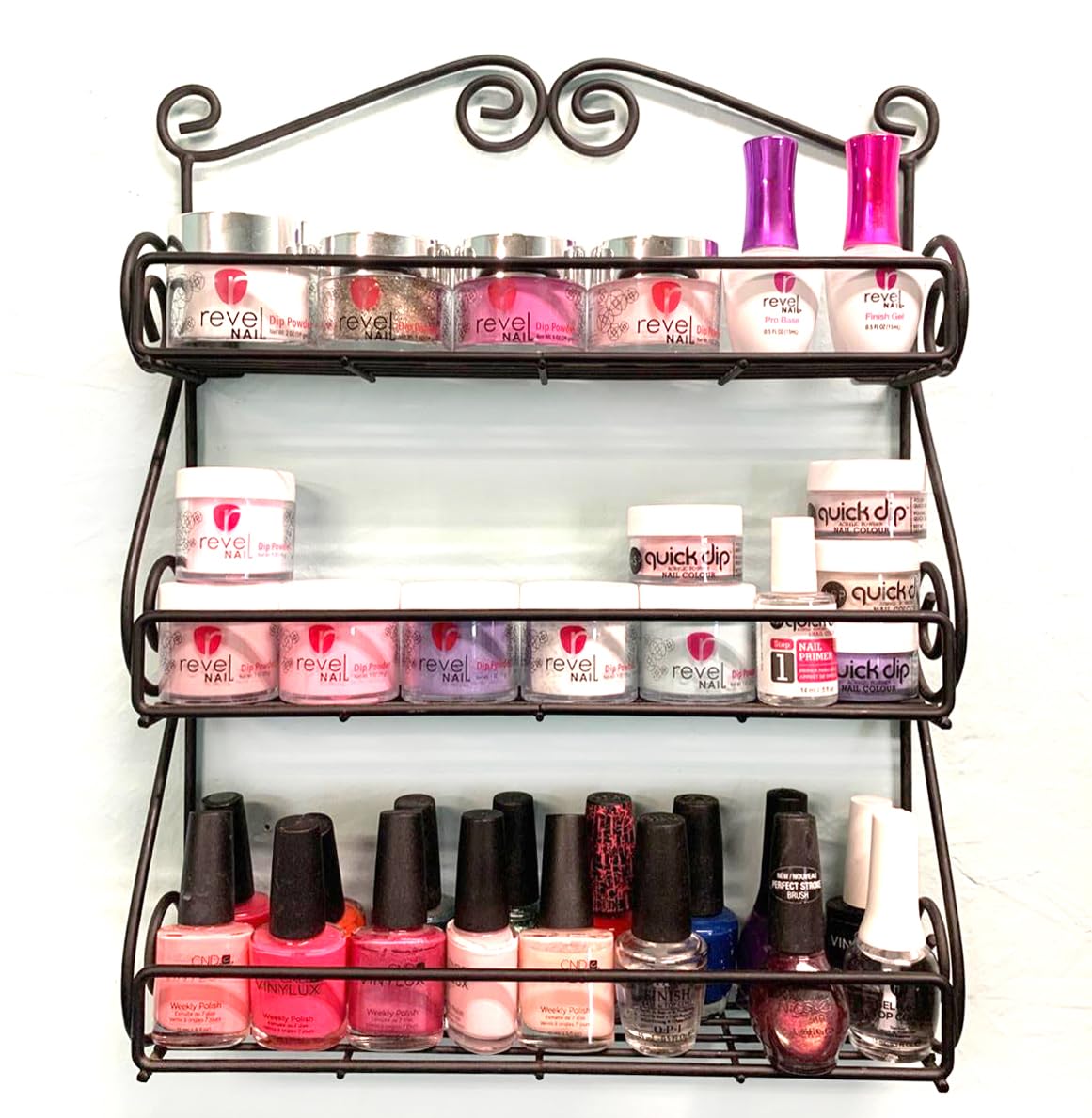 FitWell Scroll Wall Mount Spice Rack, 3-Tier, Traditional Spice Rack Cabinet & Kitchen, Beauty & Nail Polish Organizer for Bathroom, Scroll Wall-Mounted (Black)