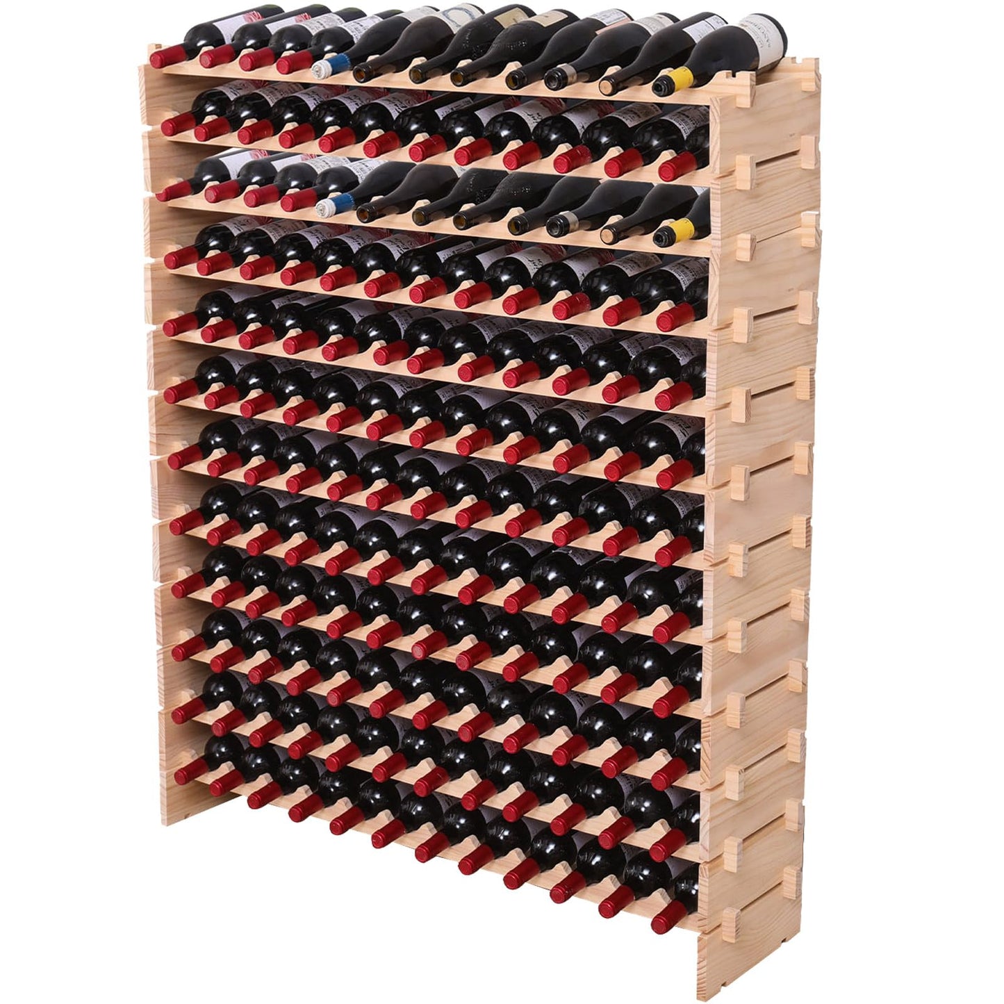 fdjamy Wine Rack freestanding Floor Cabinet 144bottle Wood Stackable Storage Modular Wine Holder Display Shelves ﻿