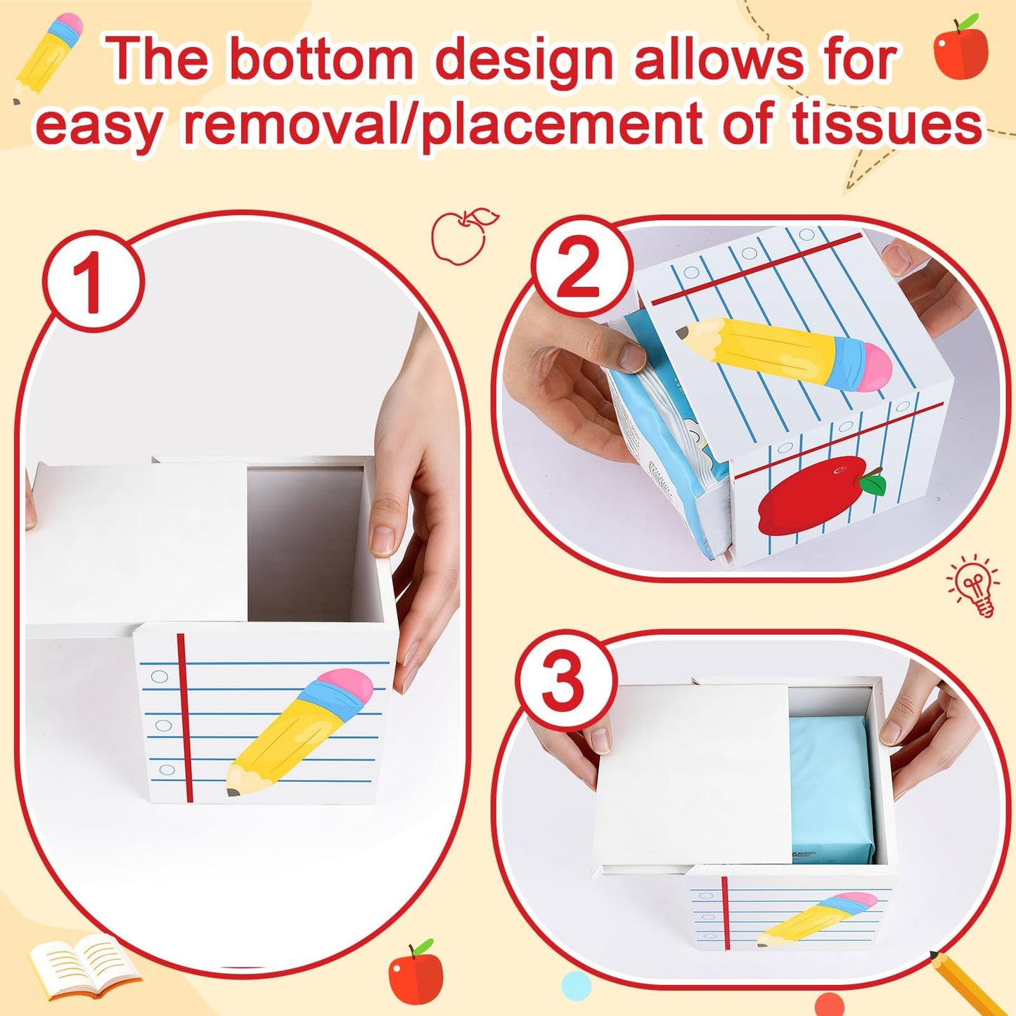 NFAMRZCAR 2 Pack Back to School Gift Wooden Tissue Box Cover, Square Tissue Holder Dispenser Paper Case for Back to School, First Day of School, Classroom Office Desk Decor
