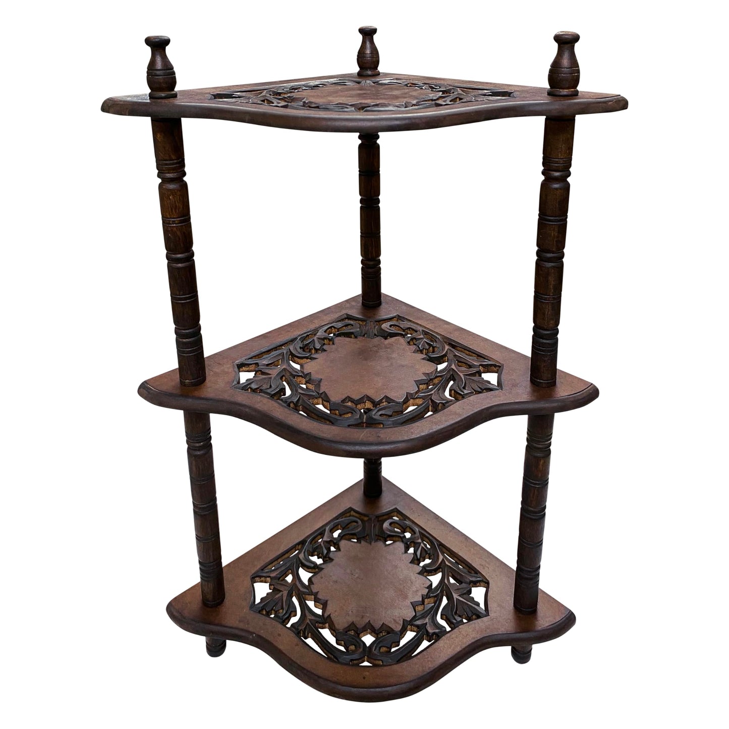 The Wooden Town Corner Shelf - 3-Tier Space-Saving Corner Bookshelf Stand for Small Rooms, Stylish Bathroom & Home Office Storage, Burnt Finish, 12" L x 12" W x 26" H