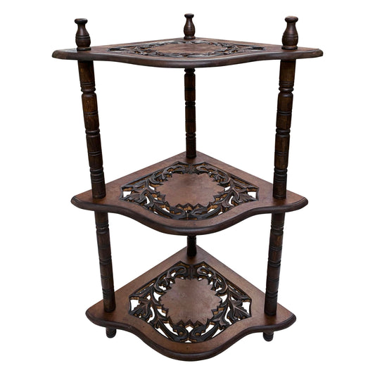 The Wooden Town Corner Shelf - 3-Tier Space-Saving Corner Bookshelf Stand for Small Rooms, Stylish Bathroom & Home Office Storage, Burnt Finish, 12" L x 12" W x 26" H