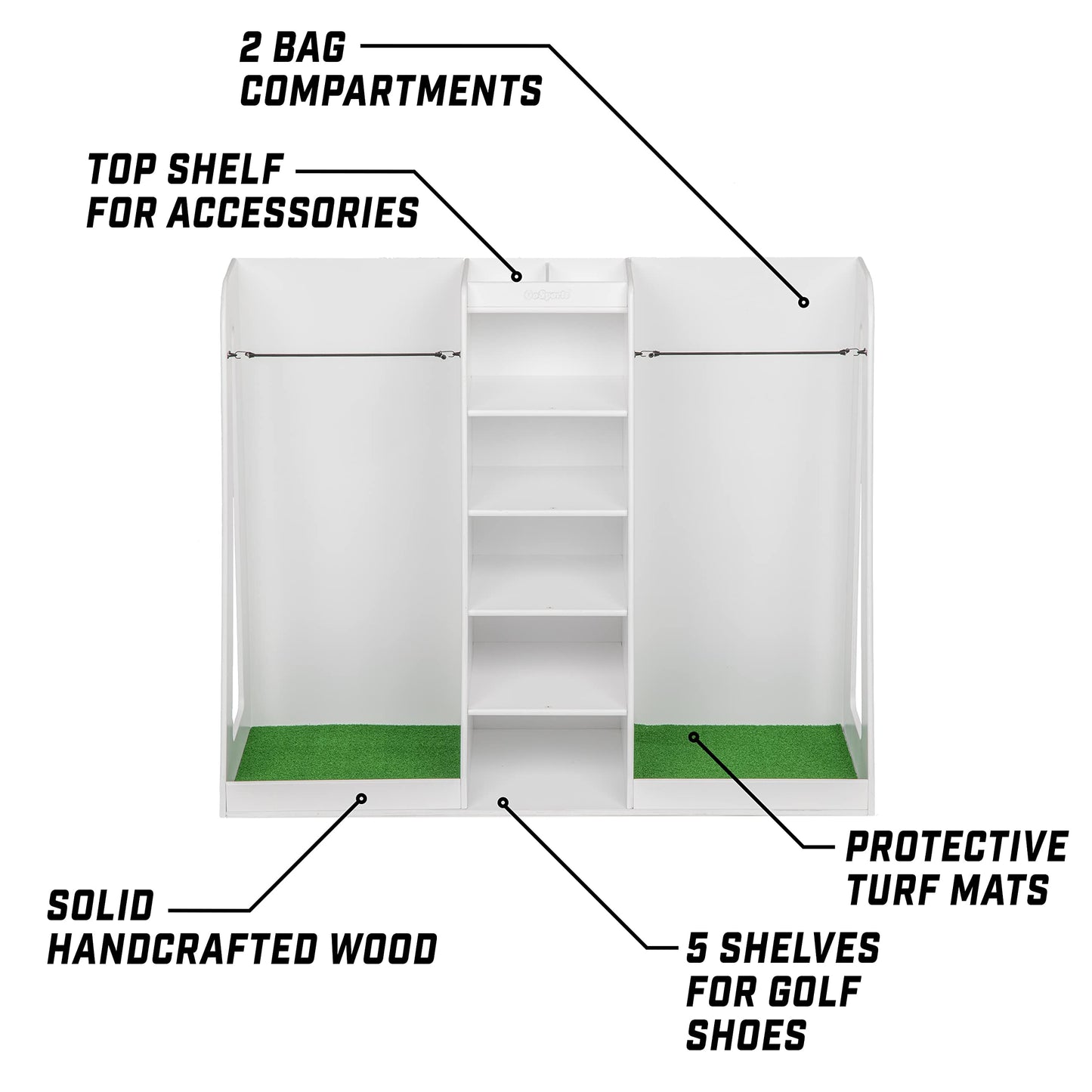 GoSports Premium Wooden Golf Bag Organizer and Storage Rack - Choose Your Style