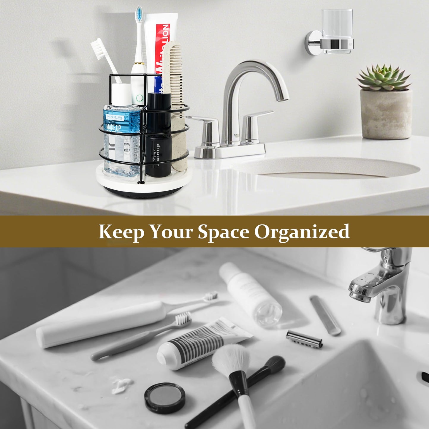 Rotating Standing Napkin Dispenser with Salt and Pepper Shakers+360° Rotation Toothbrush Holder with Marble Base