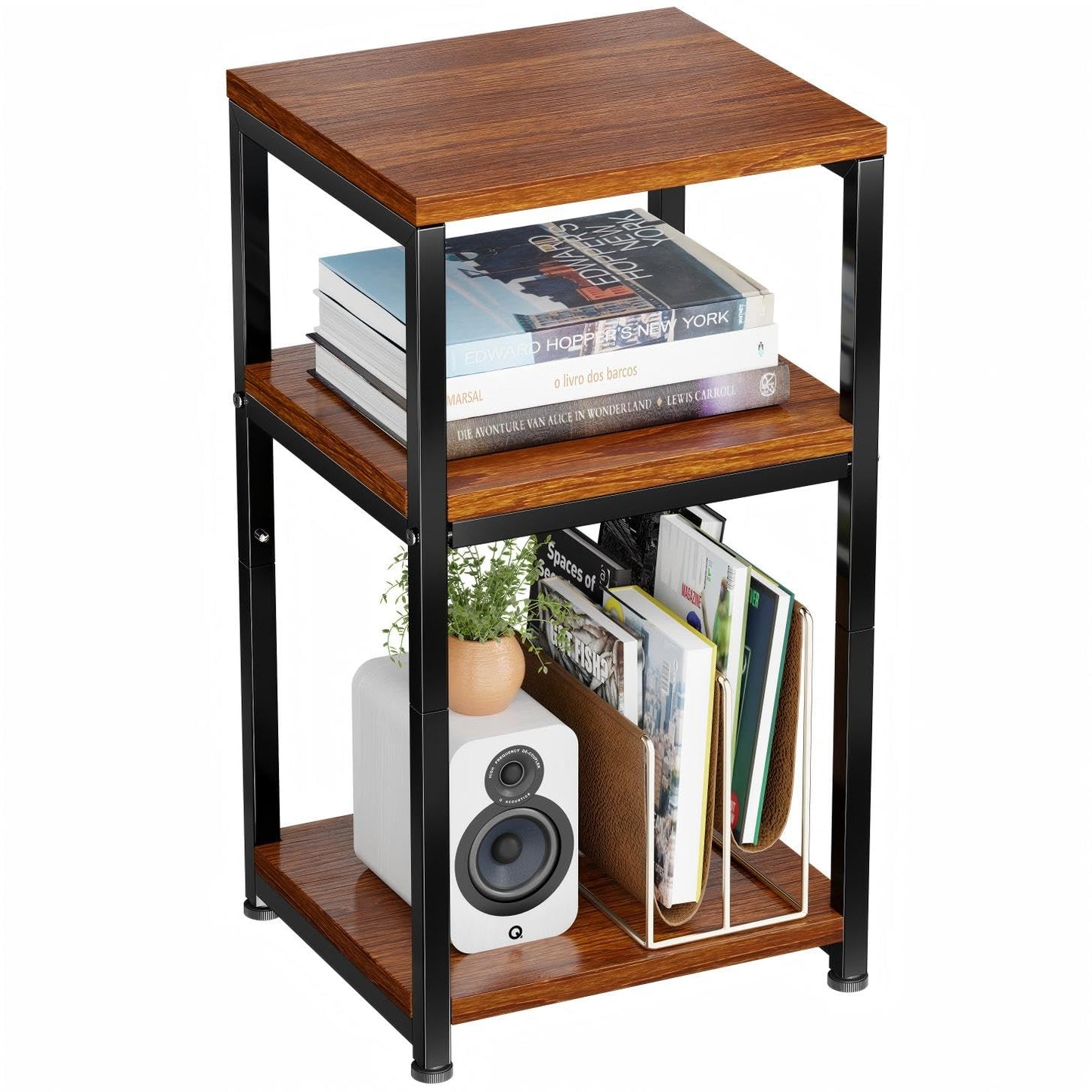 Ekisemio 3-Tier Side Table – End Table Nightstand for Small Spaces & Living Room, Rustic Brown