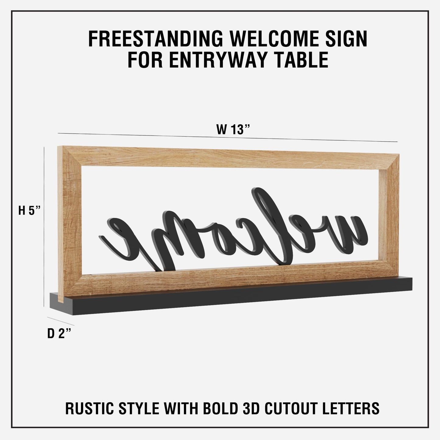 AquaChase Wooden Framed Welcome Table Sign, 13"x5" Rustic Freestanding Entryway Decor, Floating 3D Cutout Letters, Farmhouse Home Ornament for Shelves, Mantle or Windowsill