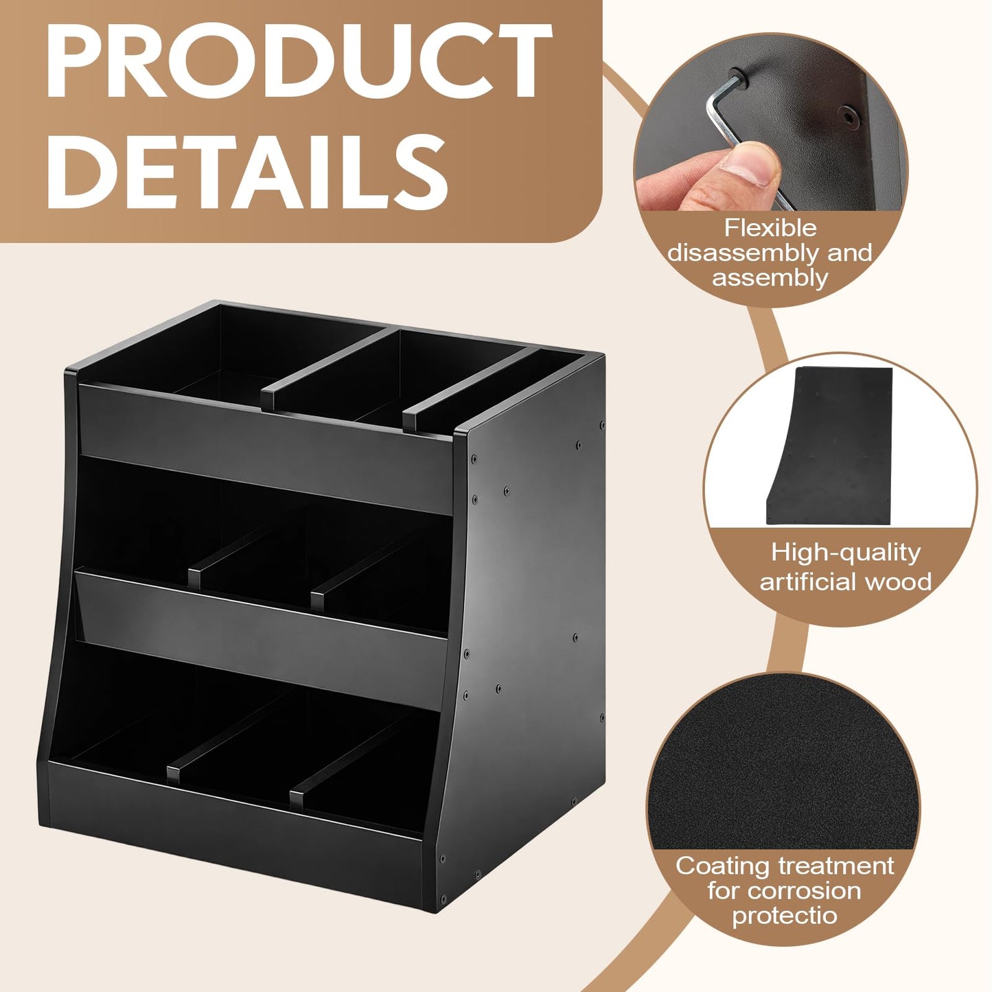 Blulu 3-tier Adjustable Condiment Organizer for Countertop Condiment Food Beverage Holder Wooden Condiments Bottle Sauce Packet Organizer Bin for Coffee Shops Restaurants Bars 14.5" x14.8" x 11.75"