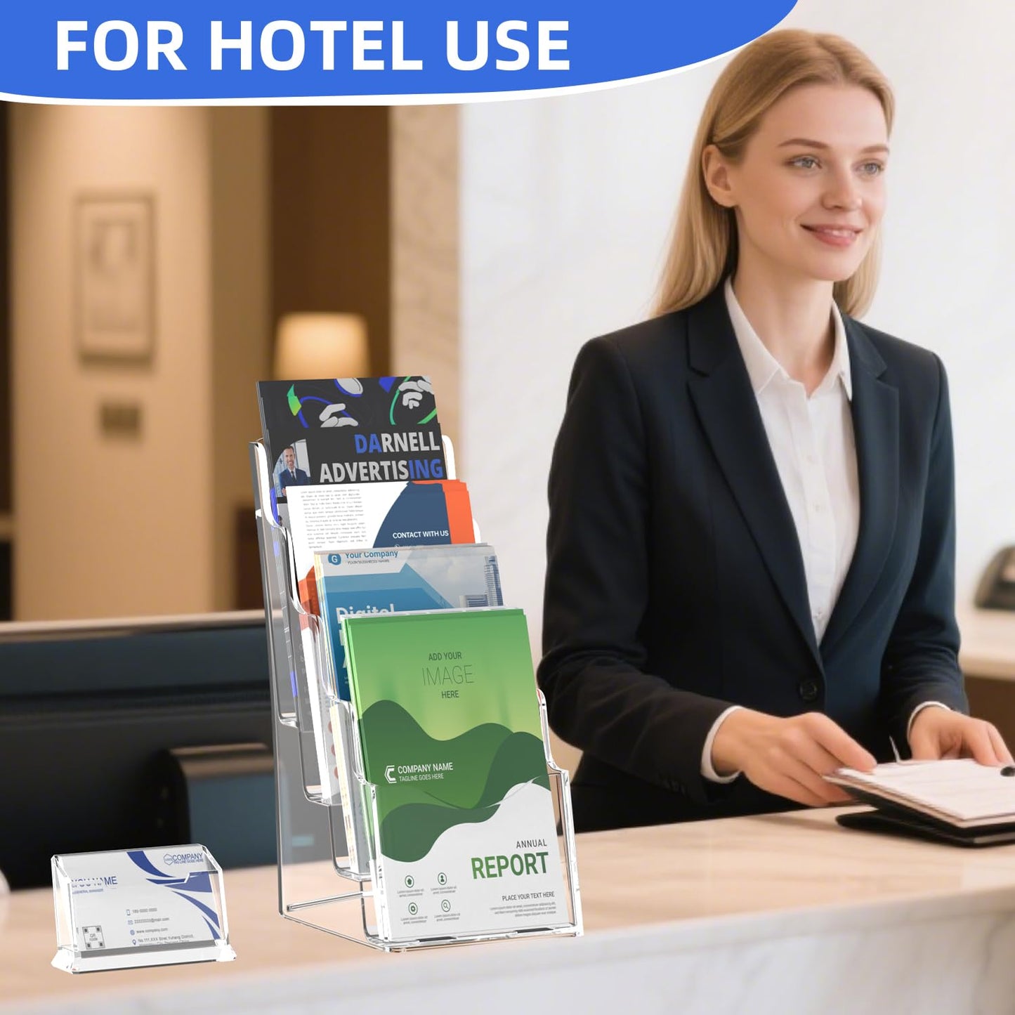 Nellvita 2 Pcs Acrylic Brochure Holder, 4 x9 Inches Flyer Holder, 4 Tier Clear Pamphlet Holder, 4 Inch Wide Magazine Literature Organizer Holder, Brochure Display Stand, for Wall Mount or Desktop Use