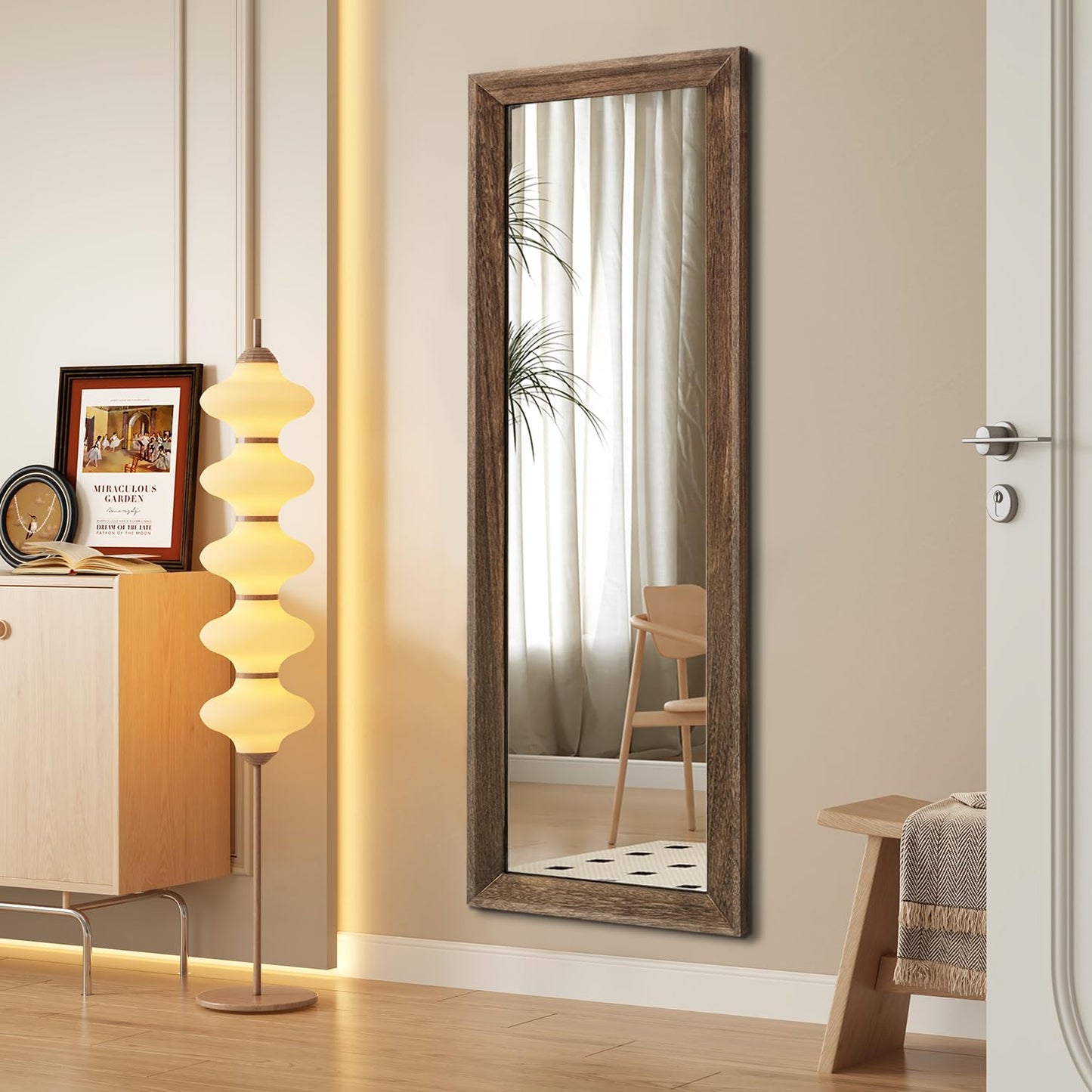 AAZZKANG Hanging Mirror Full Length Retro Large Wooden Framed Full Body Mirrors 47"x16" for Bedroom Living Room Bathroom Wall Mounted Vertically or Horizontally