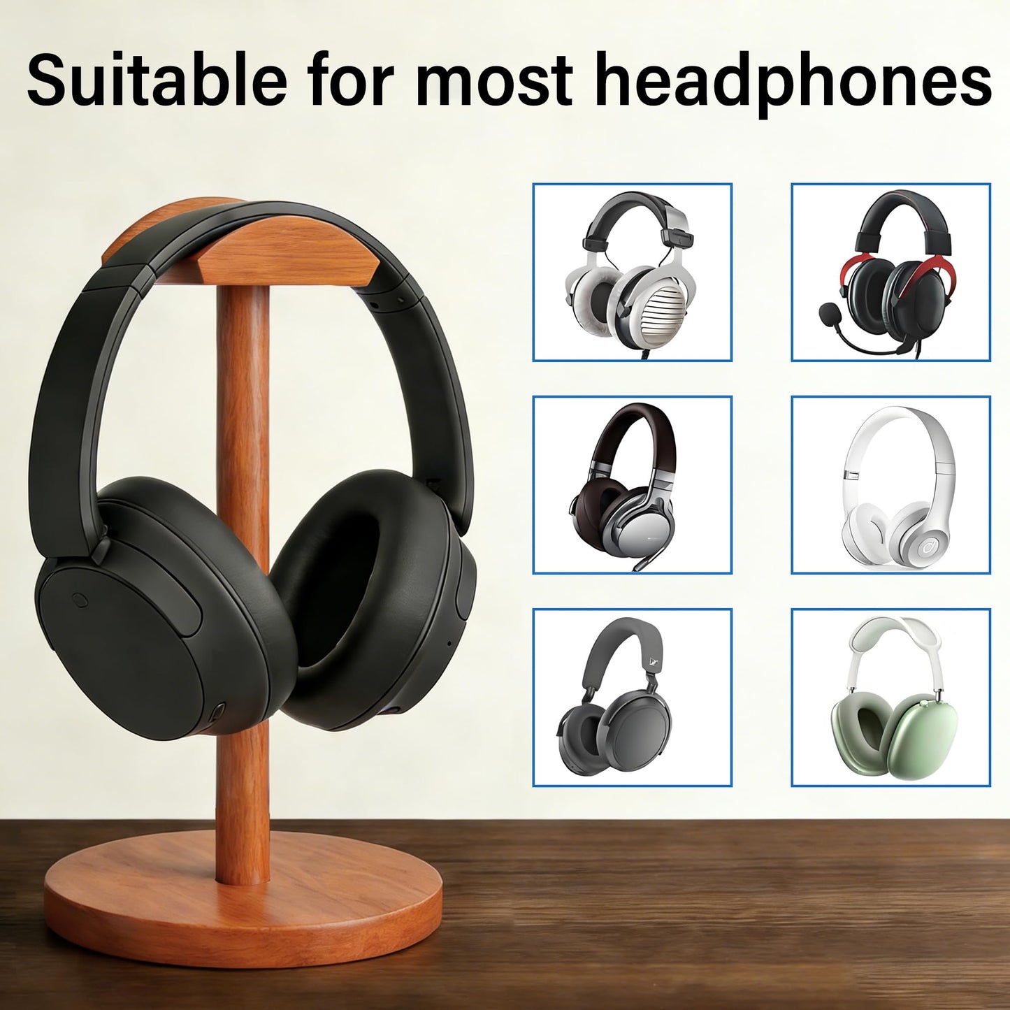 URANT Solid Walnut Wood Headphone Stand with Storage Base - Universal Wooden Headset Holder for Gaming & Office - Compatible with Bose,Sony,Sennheiser,Razer,Beats,PS5