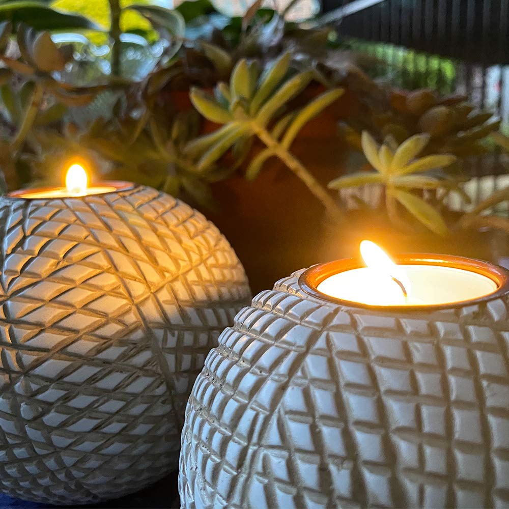 Huey House Luca Beige Orb Tea Light Candle Holders, Gift Boxed Set of 2