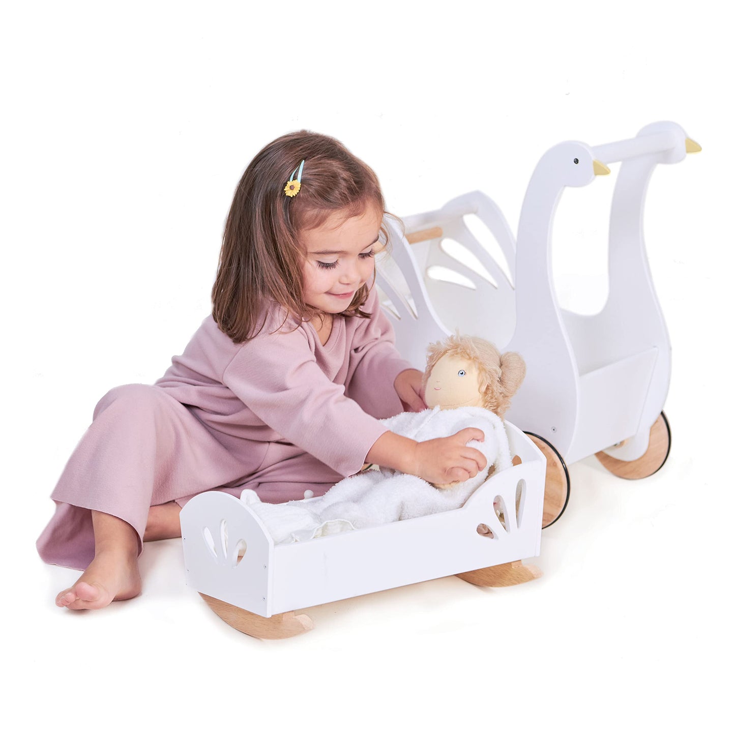 Tender Leaf Toys - Sweet Dreams Dolly Bed - Wooden Baby Doll Rocking Cradle with Bedding and Accessories - Encourages Love and Nurturing Play for Boys and Girls - Age 18m+