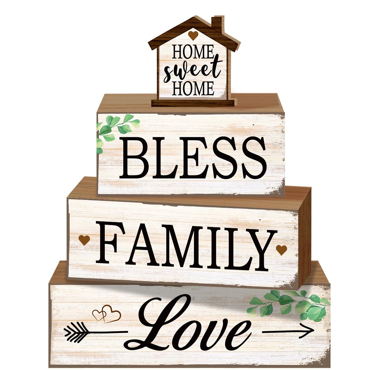 4 Pcs Sweet Home Table Decoration,Bless Family Love Wooden Block Signs,Farmhouse Table Centerpiece for Living Room Entryway Table Mantel Kitchen Counter Decor