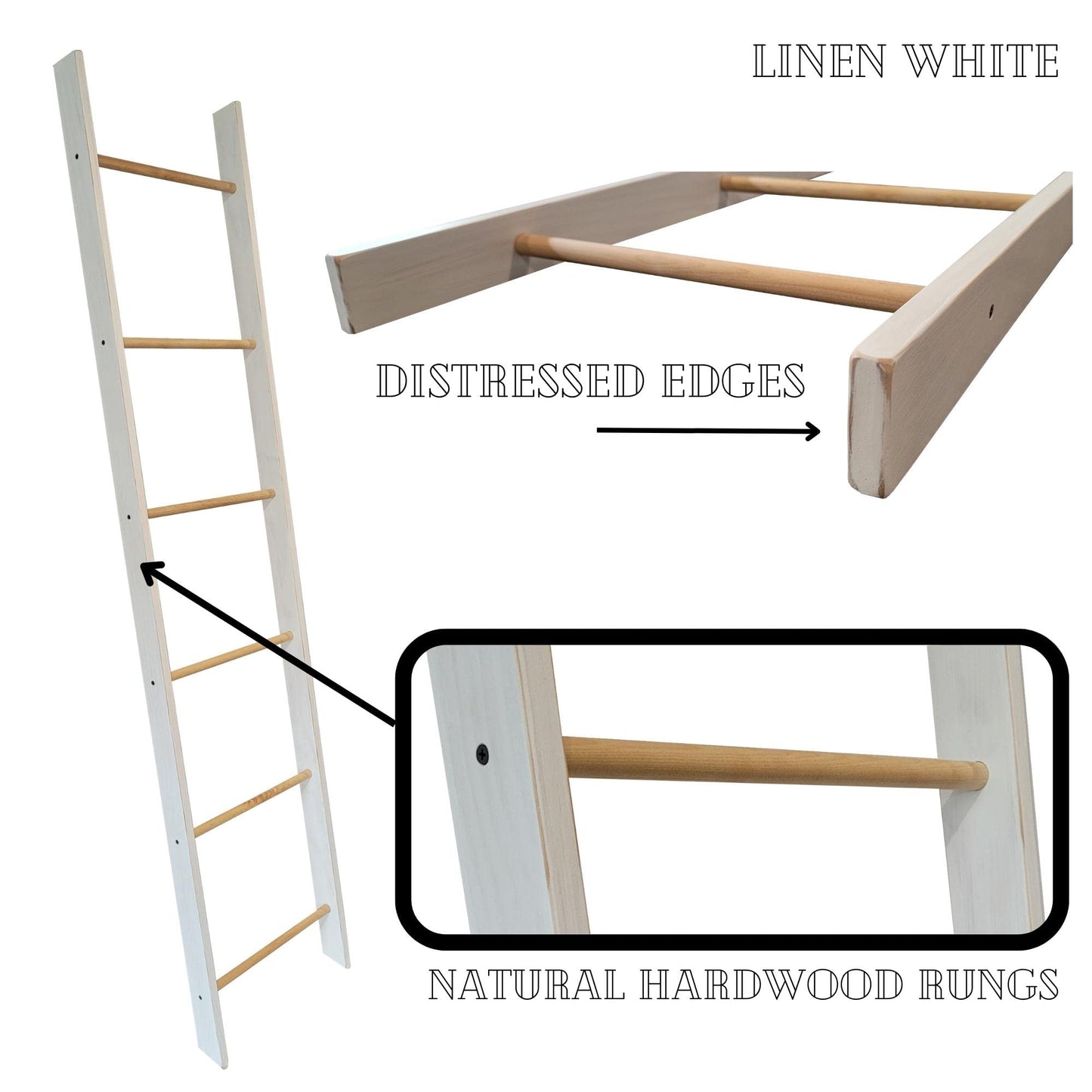 Decorative Blanket Ladder- 4FT 5FT 6FT 7FT and 8FT Quilt Ladder Rack Painted White, Blue or Red