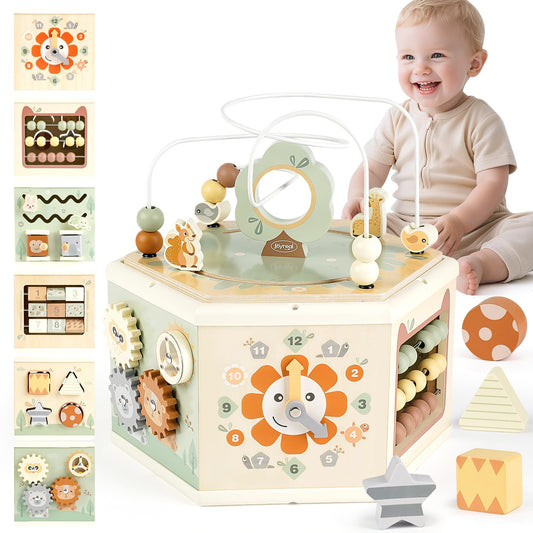 Joyreal Wooden Activity Cube - 11-in-1 Montessori Toys for 1+ Year Old Boys & Girls, Early Developmental Learning Toys for Toddlers and Kids, Ideal 1st Birthday Gift Toys for Baby(Animal Theme)
