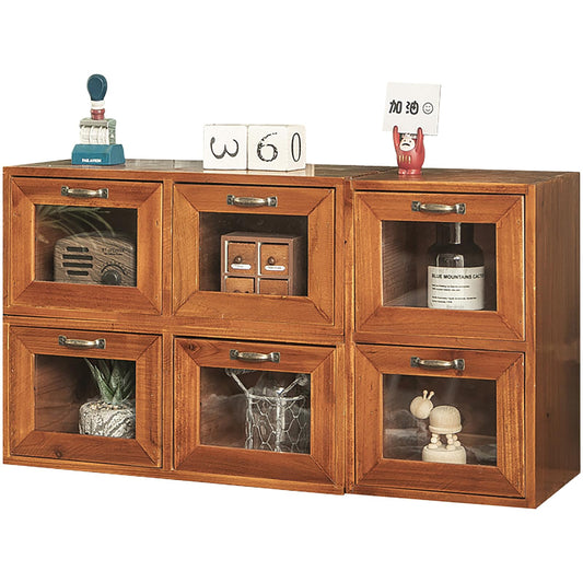 Woodaholic Modular Stackable Set of 3 Desktop Drawers Display Organizer - 6-Drawer Wood Organizer for Desk - Vintage Countertop with Clear Doors - Organizer Box for Card Catalog, Collectibles Storage