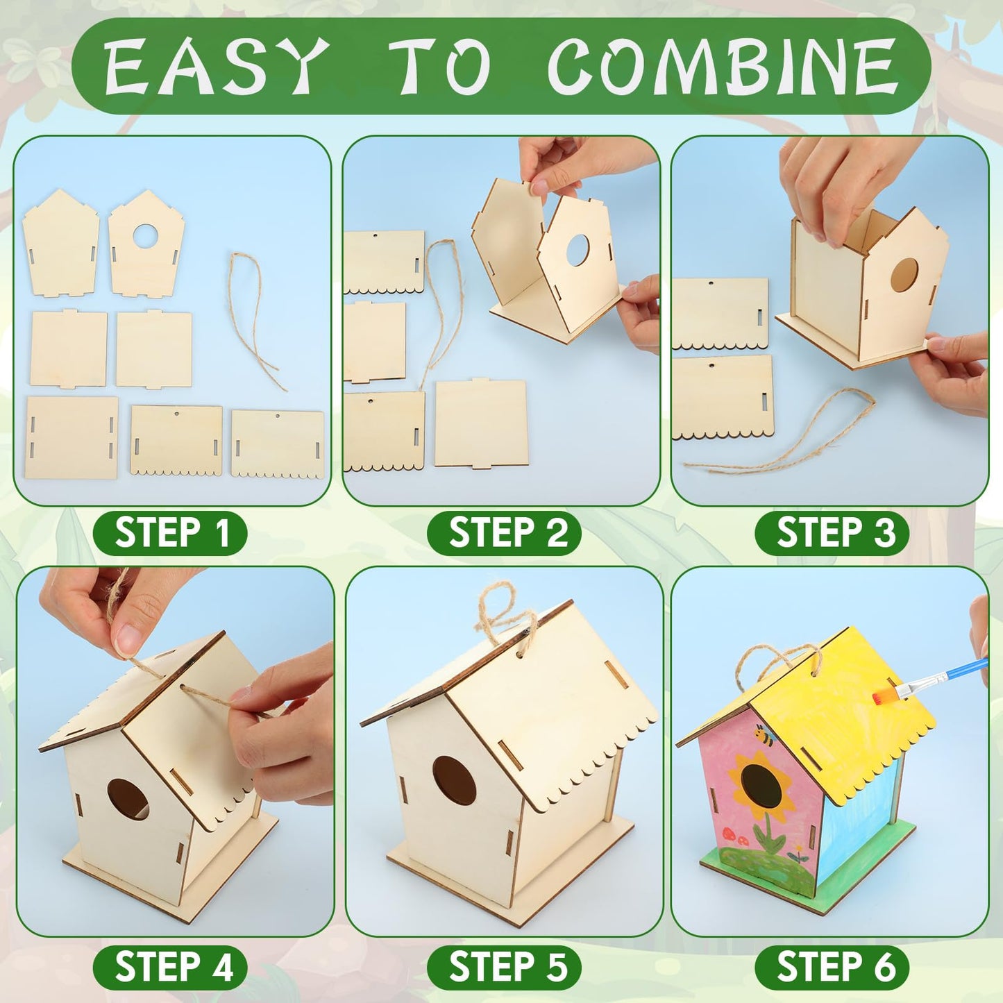 DoubleFill 30 Pcs Wooden Bird Houses Bulk for Kids Unfinished Wood Birdhouses for Children Wood Craft Project Kits for DIY Wooden Arts and Crafts for Summer VBS Crafts