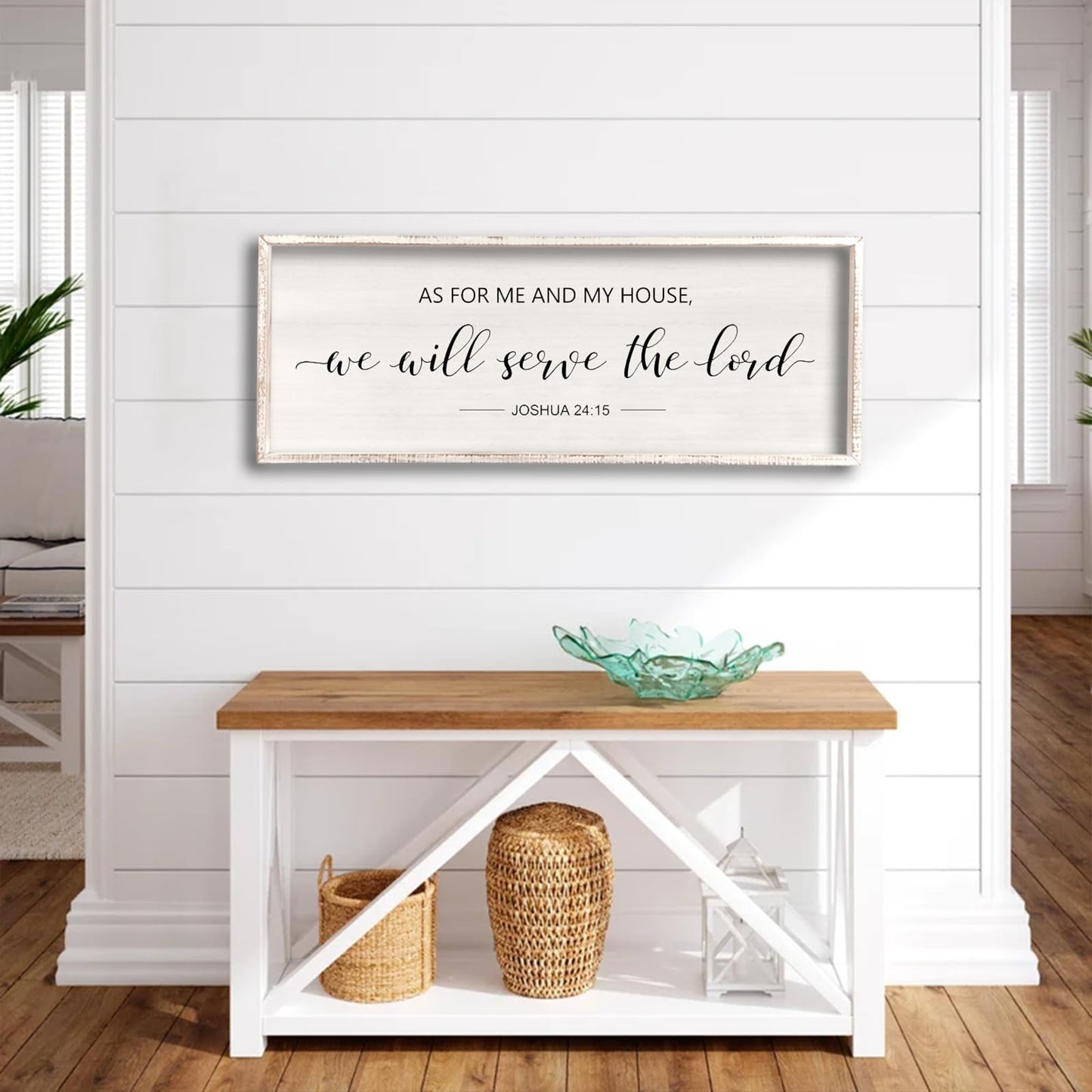 comurdyo As For Me And My House We Will Serve The Lord Wall Decor 32" x 12" Bedroom Above Bed Sign Large Rustic Farmhouse Wood Framed Bible Verse for Religious Scripture Christian Wall Art (White)