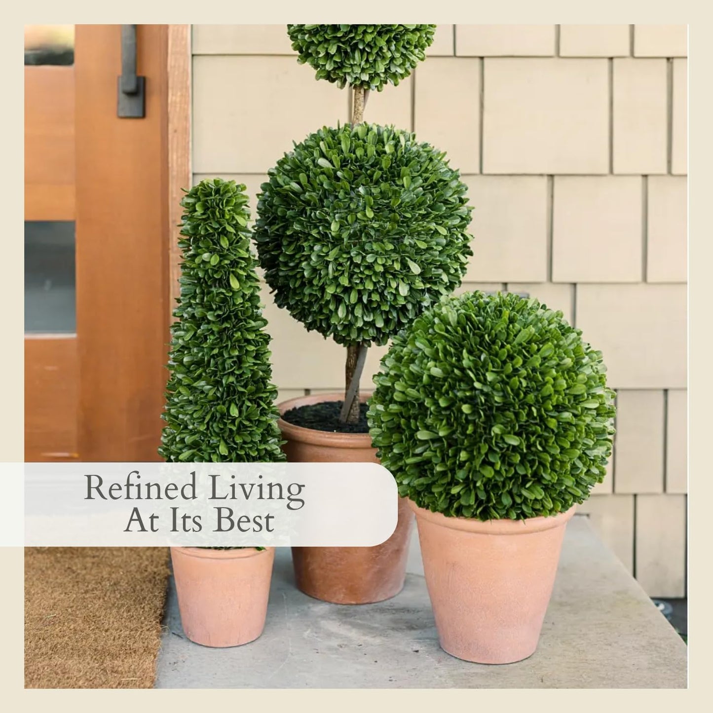 CG Hunter Faux Round Boxwood Plant, Premium Artificial Indoor Plant Stands 17" Tall, Lifelike-Leaves & Hand Painted Trunk, Planter Pot Included