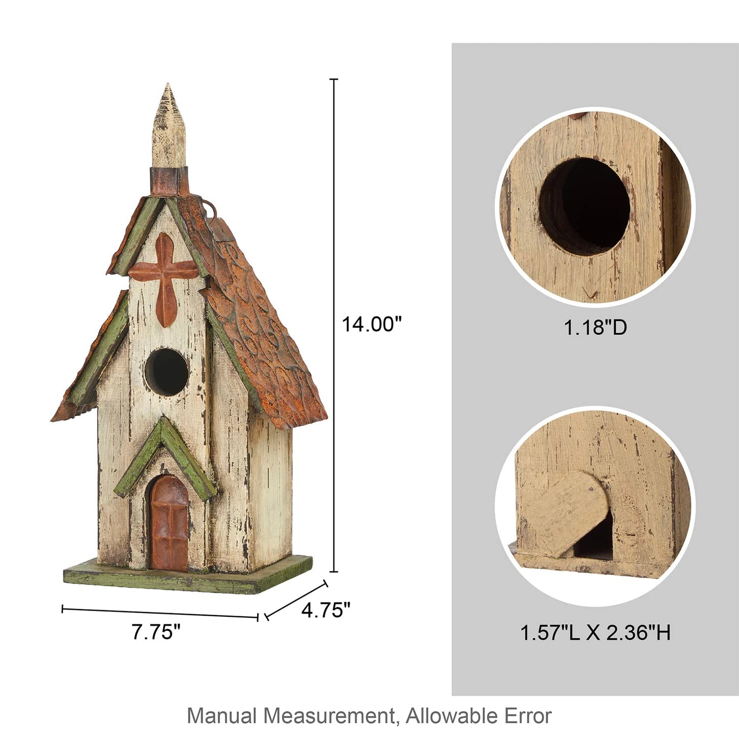 Glitzhome Wooden 14" H Hanging Distressed Church Birdhouse Decorative Garden Bird House