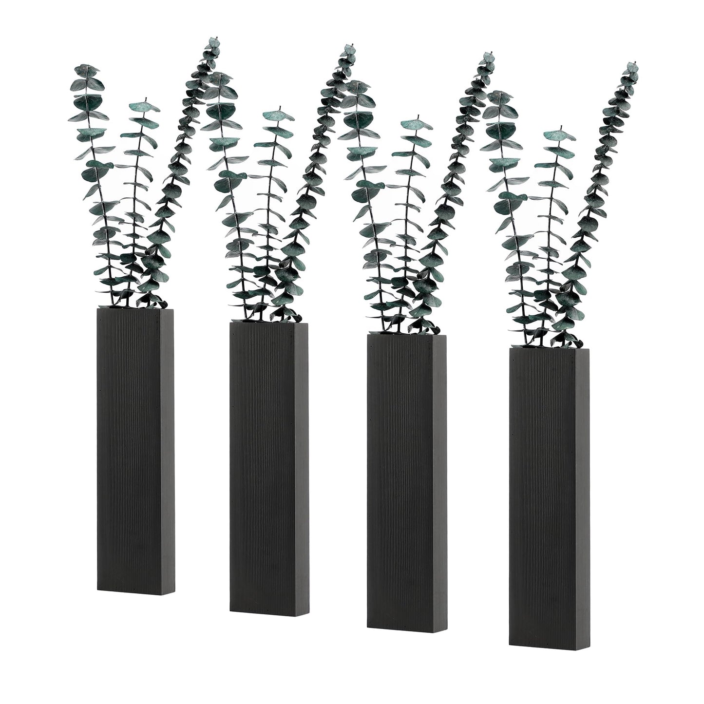 Wood Wall Planter 4 Pack Wall Decor for Artificial Flower Plants Wooden Plants Holders Wall Plant Pocket Vase Hanging for Living Room Bedroom Dining Room Bathroom Indoor Decroation (Black)