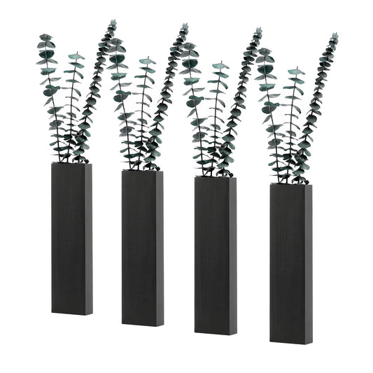 Wood Wall Planter 4 Pack Wall Decor for Artificial Flower Plants Wooden Plants Holders Wall Plant Pocket Vase Hanging for Living Room Bedroom Dining Room Bathroom Indoor Decroation (Black)