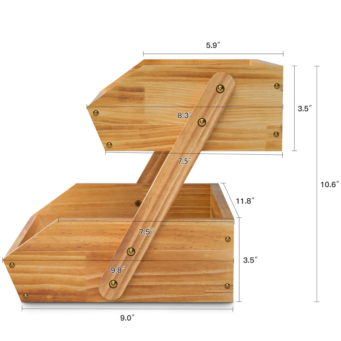 Merysen 2-Tier Wooden Fruit Vegetable Basket For Kitchen Countertop, Large