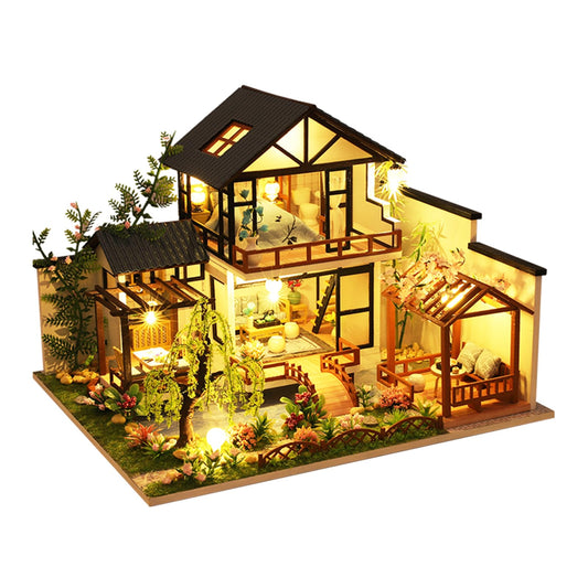 OZJAY DIY Miniature House Kit, Tiny House Kit with LED, DIY Wooden Dollhouse Miniature Kit for Adults Teen, Dollhouse Kit, Mini House Kit for Birthday Christmas Father's Day, Bamboo Stream Garden