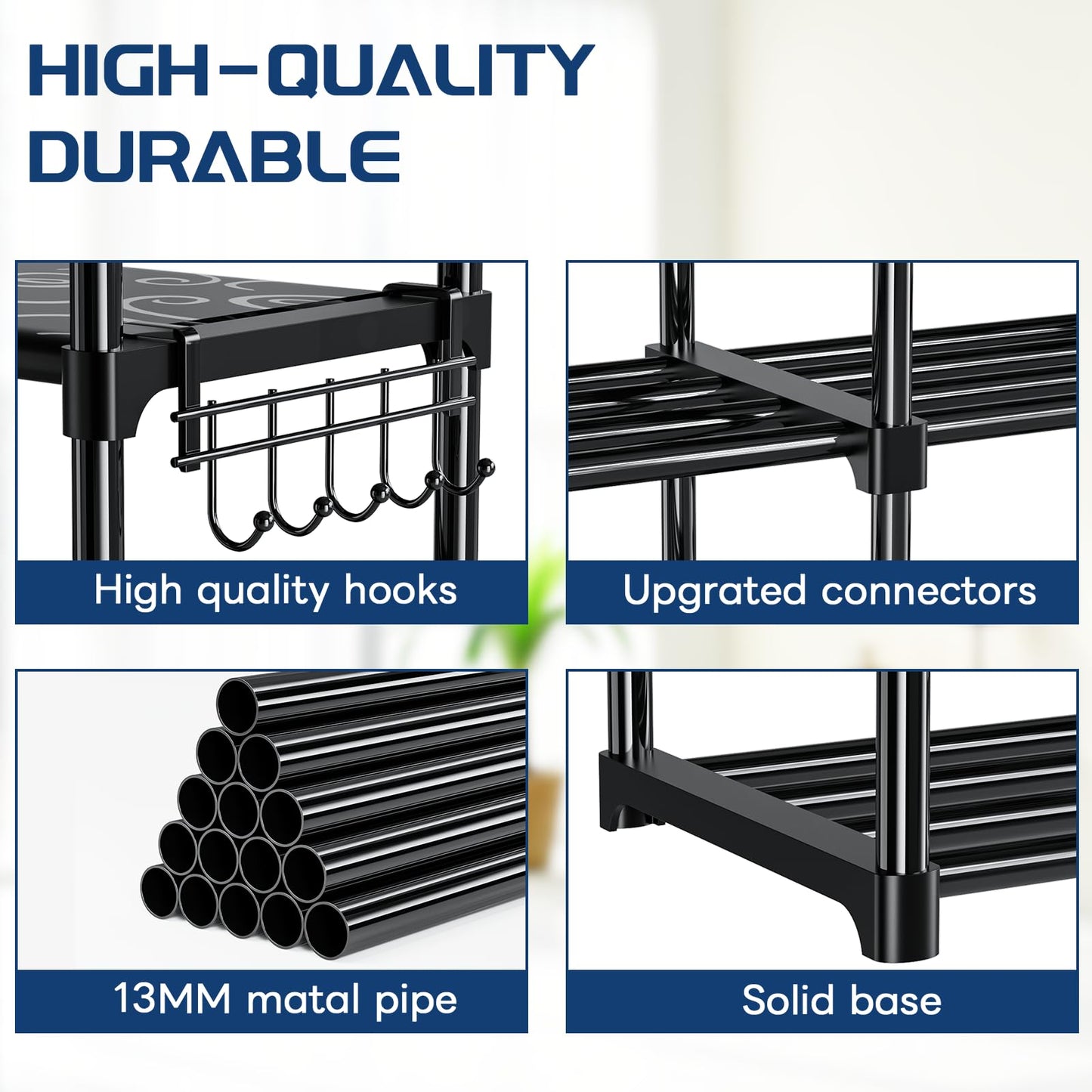 Mavivegue 10 Tiers Shoe Rack Tall Shoe Organizer Shoe Storage 55-65 Pairs Vertical Shoe Shelf Large Shoe Rack Organizer Stackable Shoe Racks for Entryway, Closet, Garage, Bedroom,Cloakroom -Black
