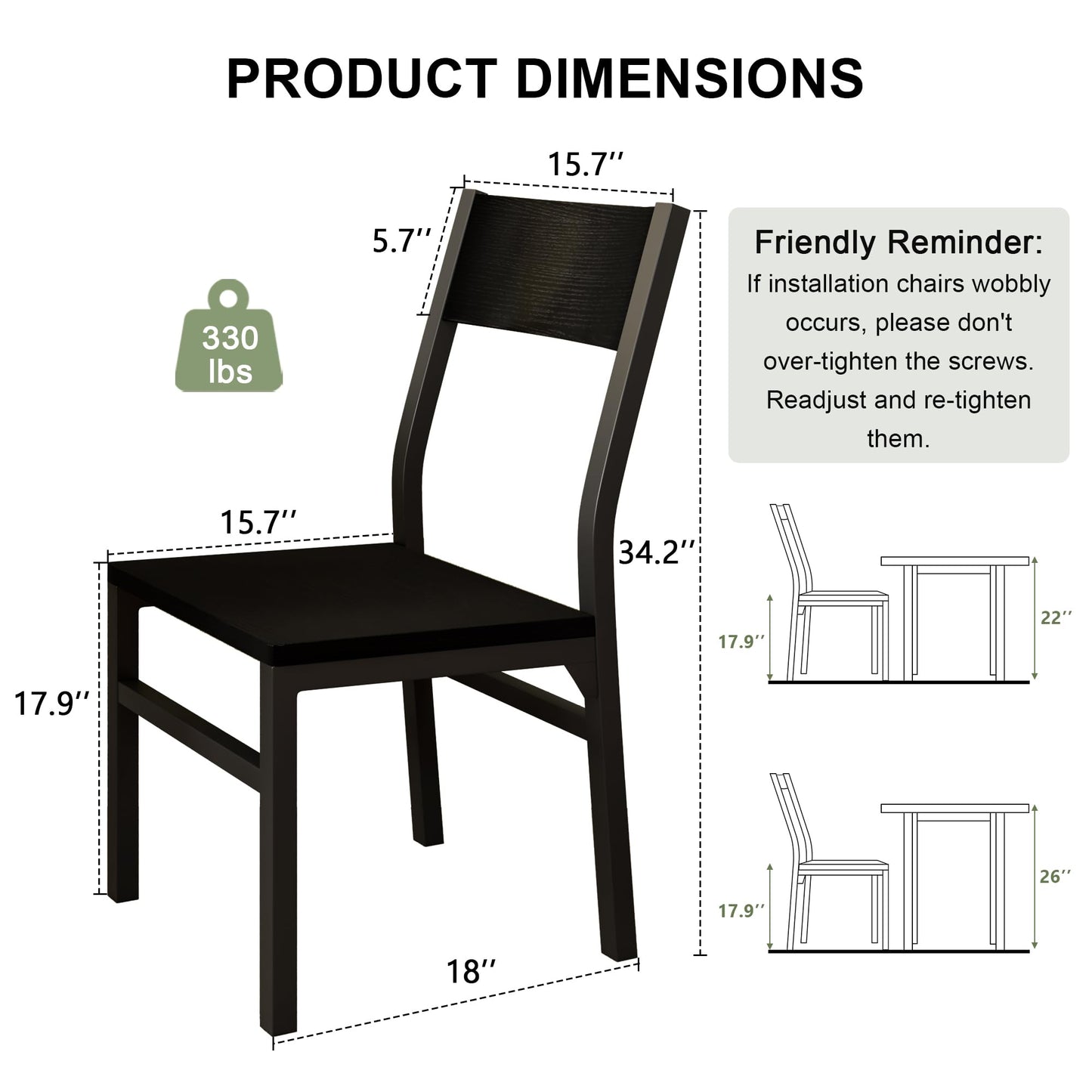Feonase Dining Chairs Set of 6, Modern Kitchen Chairs with Ergonomic Backrest, MDF Board and Metal Legs, Dinner Chairs for Dining Room, Kitchen and Living Room, Easy Assembly, Black