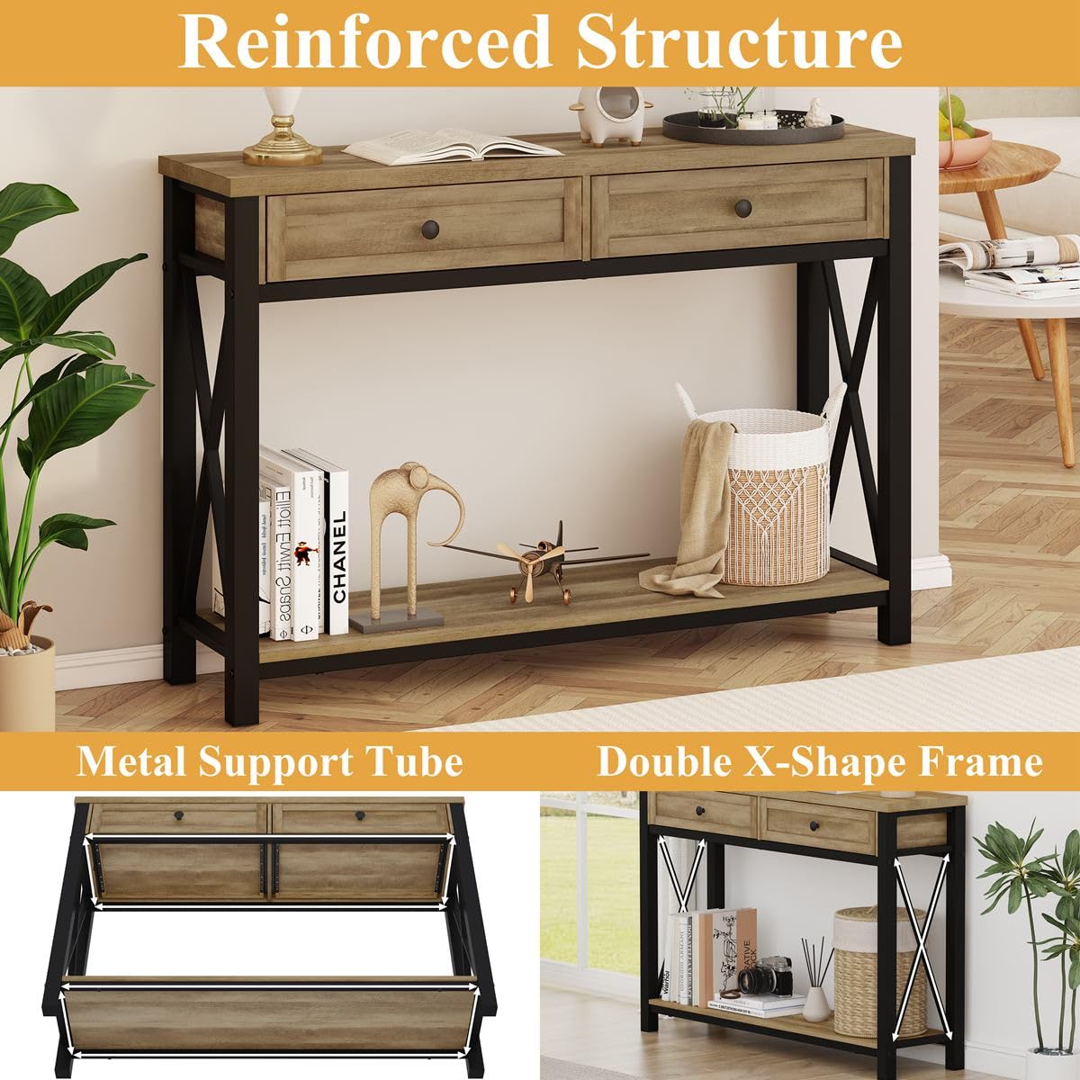 BON AUGURE 2-Piece Entryway Furniture Set, Console Table with Drawer and Coat Rack Hall Tree with Bench for Hallway or Living Room