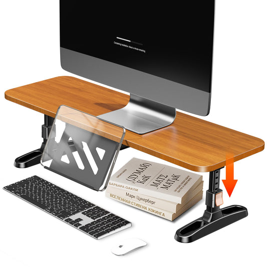 NIFBANG Wooden Monitor Stand Riser for Desk,Adjustable Height Monitor Shelf Riser with Phone Holder,Desk Storage Organizer Accessories,Wood Computer Screen Stands for Office,Home,Laptop,Printer,TV