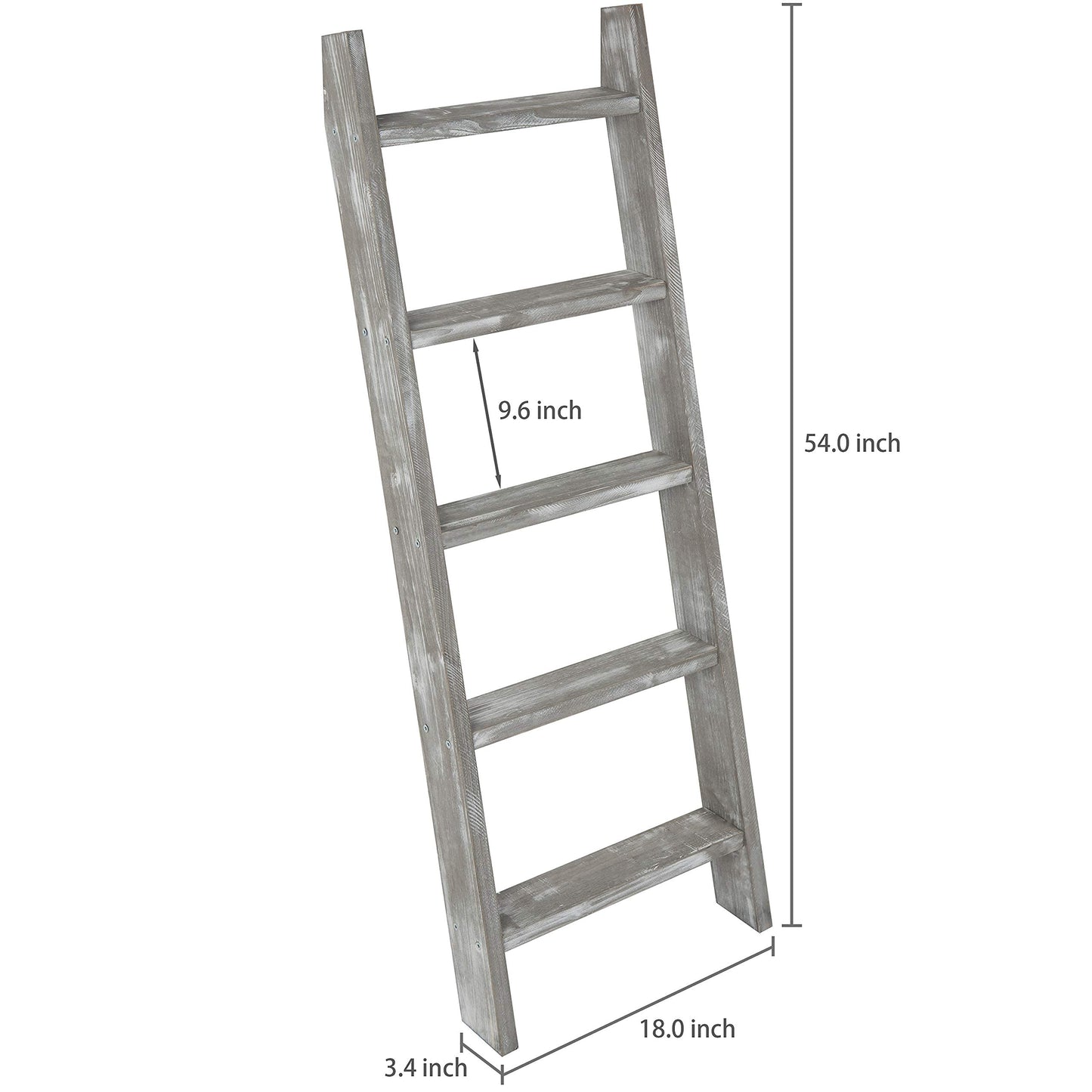 MyGift Wall-Leaning Rustic Gray with White Finish Wood Ladder-Style Blanket Rack & MyGift 3-Tier Mini Whitewashed Wood Wall-Hanging Hand Towel Storage Ladder with Rope
